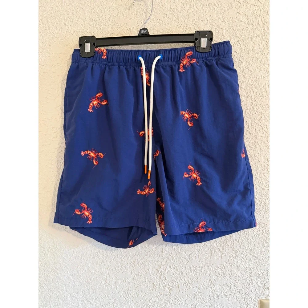 Tommy Bahama Mens Blue Lobster Print Swim Trunks Mesh Lined Shorts Small‎